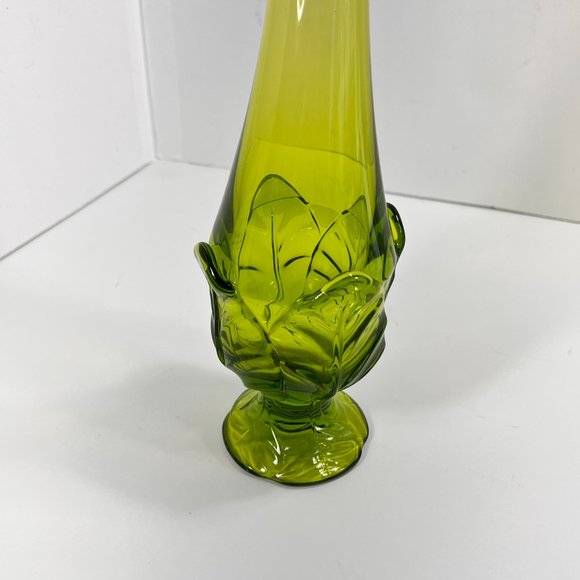 Vintage Viking Swung Glass Vase Avocado Green Epic Leaf Retro 7608 - Picture 8 of 16